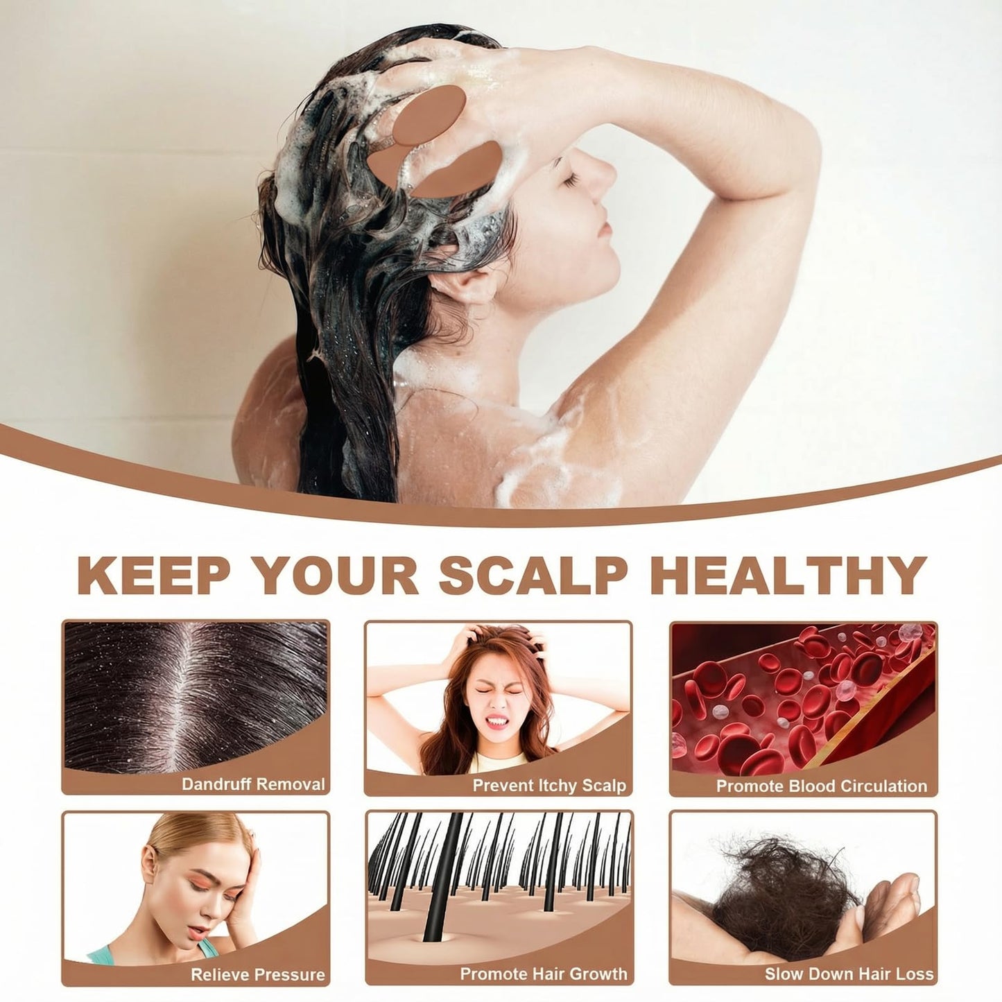 Silicone Scalp Massager Shampoo Brush, Scalp Brush for Hair Growth & Dandruff Removal, Hair Scrubber Scalp Stimulator Exfoliator Brush with Soft Bristles for Wet Dry Scalp Care (Brown) Visit the Meartchy Store
