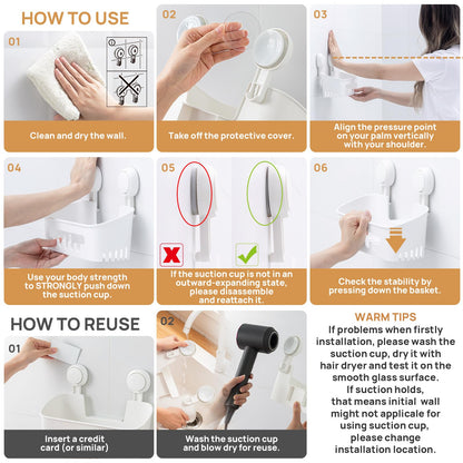 Shower Caddy Suction Cup, Shower Organizer Removable Bathroom Shelf, Storage Suction Powerful Max Hold 22lbs Bathroom Caddy Waterproof Holder, White