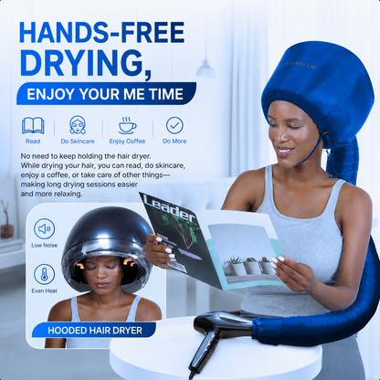 Hooded Hair Dryer Attachment w/A Headband Integrated That Reduces Heat Around Ears & Neck - Hair Dryer Hooded Diffuser Cap for Curly, Speeds Up Drying Time, Deep Conditioning At Home - Portable, Large
