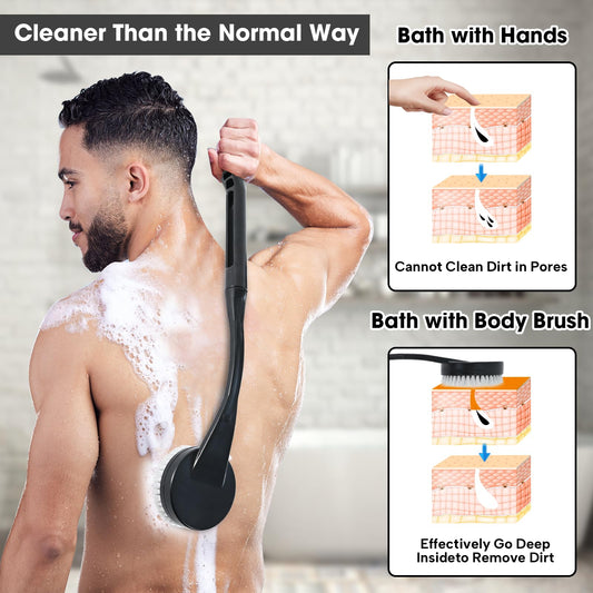 Gobiteli Back Scrubber for Shower,20.5" Long Handle Shower Brush for Body for Deep Clean,Back Brush for Shower for Men Women(Black)