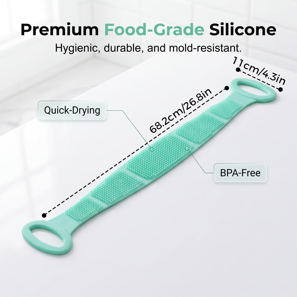 Silicone Back Scrubber for Shower,26.77in Dual Sided Body Scrubber (Green)